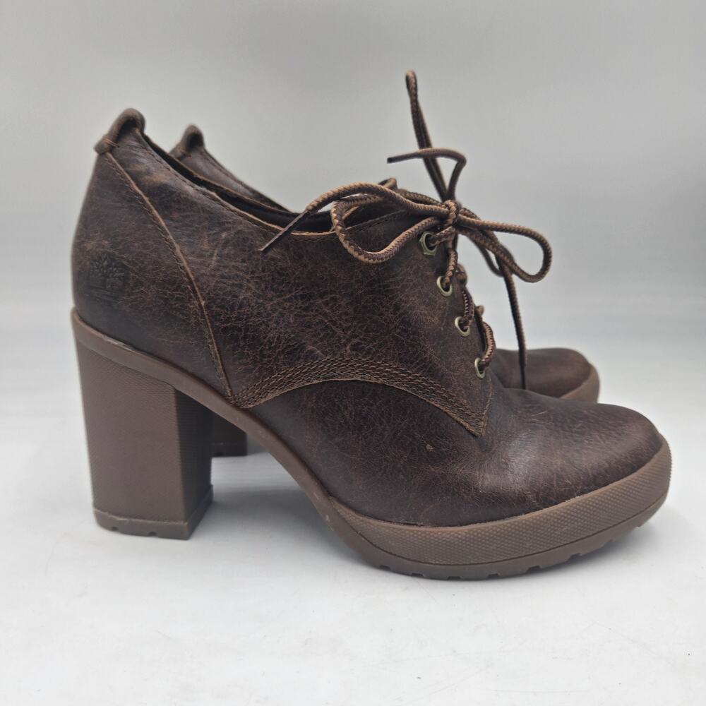 Timberland Boots Womens 7 Camdale Oxford Ankle Booties Heels Brown Leather Twee